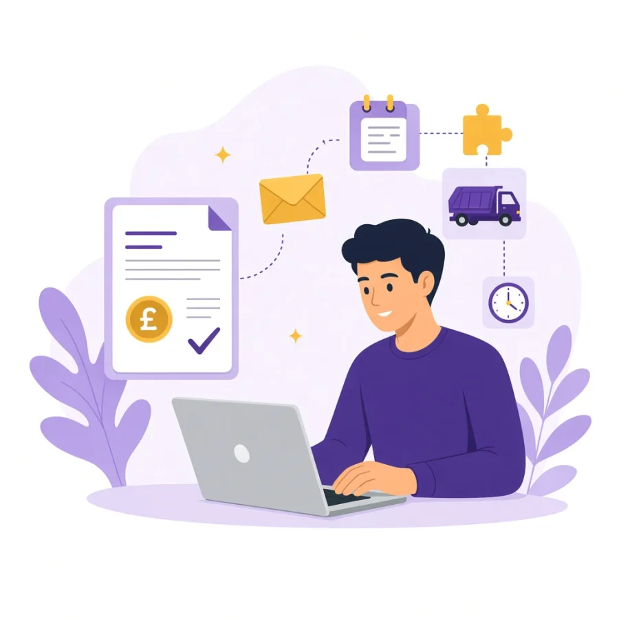 Illustration of a person at a laptop raising a VAT invoice